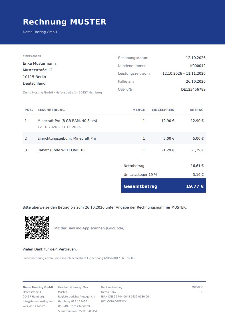 PDF mit ZUGFeRD, Bankdaten und GiroCode.