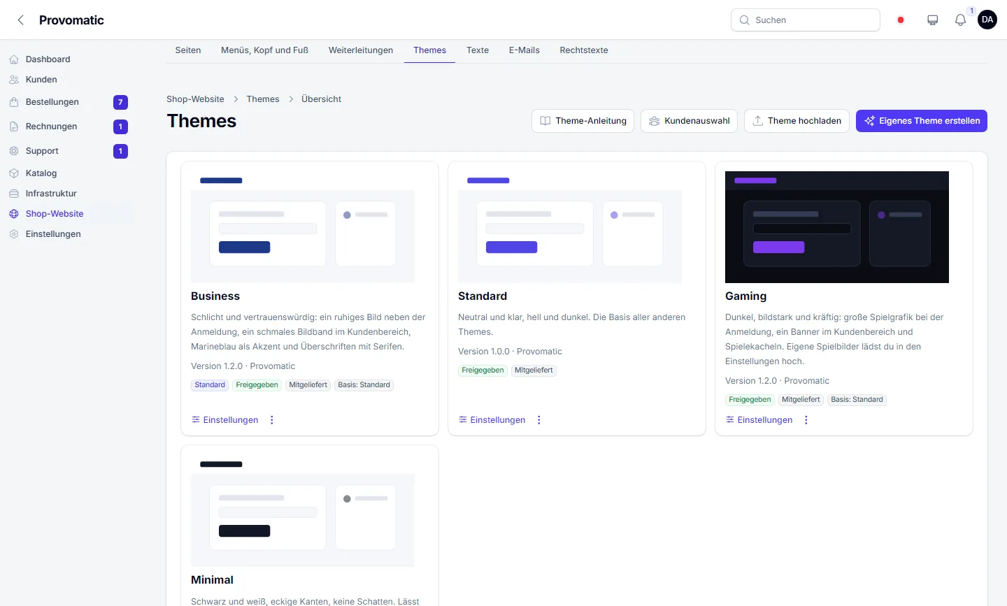 Themes verwalten, einstellen und eigene Themes anlegen.
