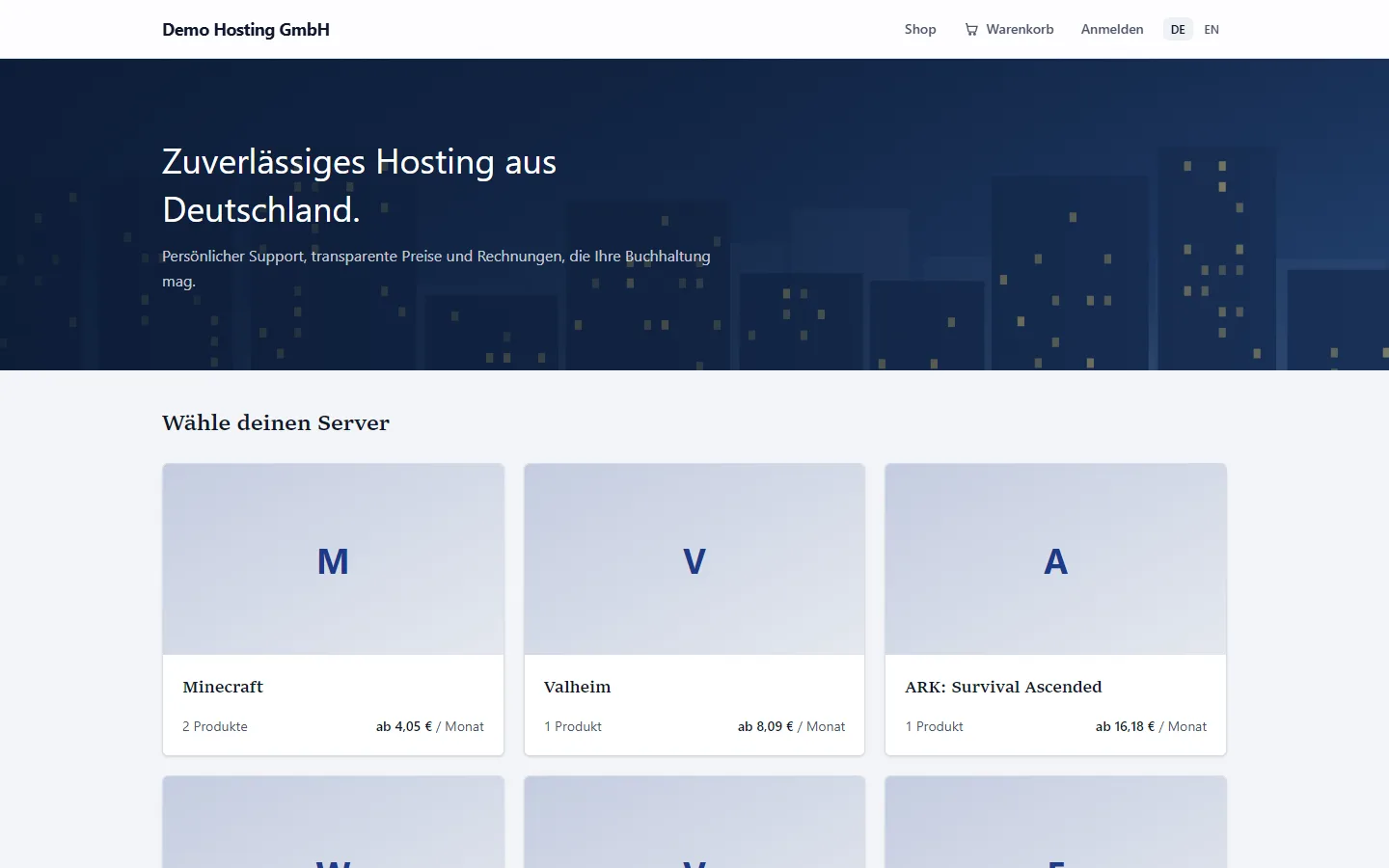 Shop-Startseite im Theme Business