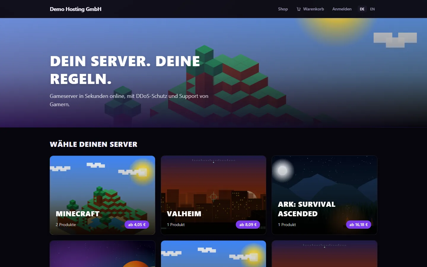 Shop-Startseite im Theme Gaming